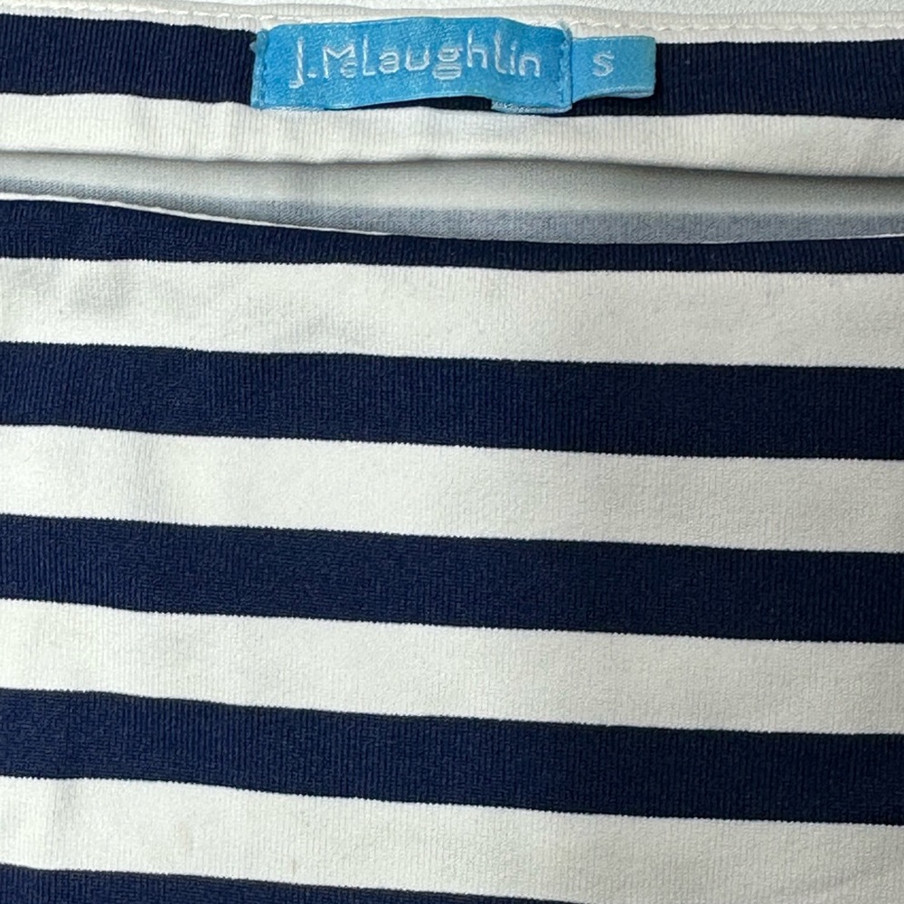 J.McLaughlin Blue Navy White Striped Scalloped Trim Square Neck size Small - Picture 7 of 13